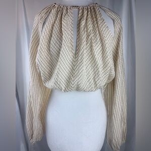 SIGNIFICANT OTHER Checked Seersucker Crop Top - Beige/Black - Size US 4 (AU 8)